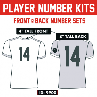 Jersey Front & Back Iron-on Number Sets 4 and 8 Inch.